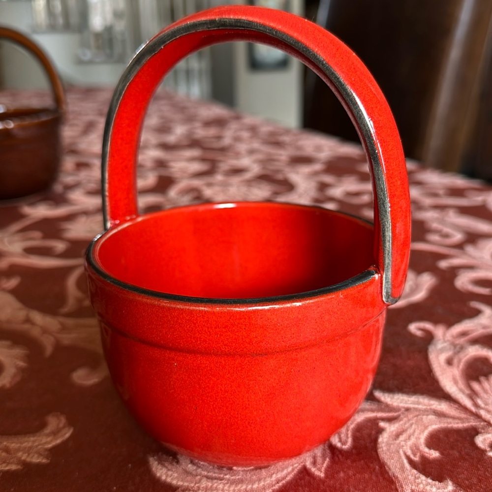 1970’s vintage KIL red-orange ceramic porcelain handled bowl from Yugoslavia